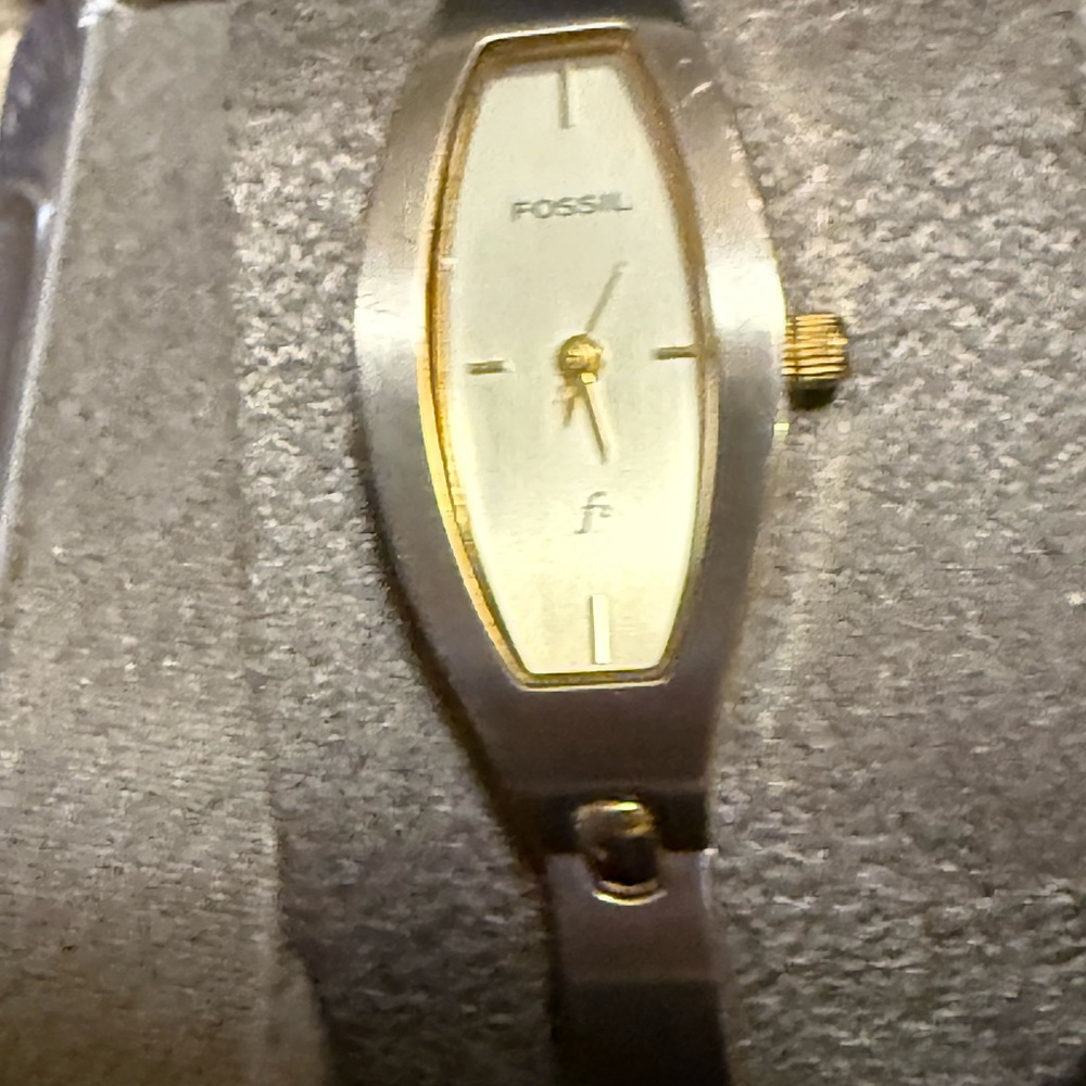 Vintage Fossil Women's Silver Watch with Gold Accents